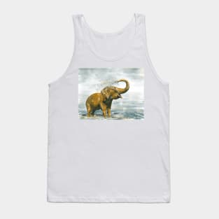 Loose Painting of a Baby Elephant Taking a Shower Tank Top